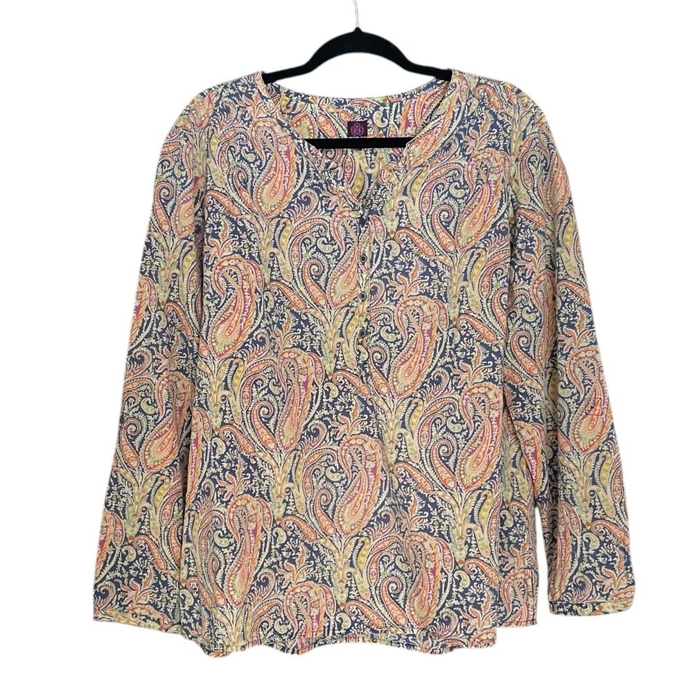 LIBERTY ART FABRICS Liberty Of London Cotton Paisley Print Popover Blouse XL